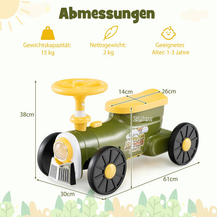 Kids Ride-On Train with Steering Wheel & Storage, Green