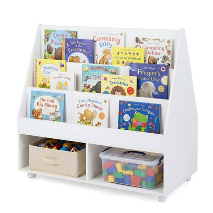 Kids Rolling Bookshelf with Chalkboard and Storage Cubes
