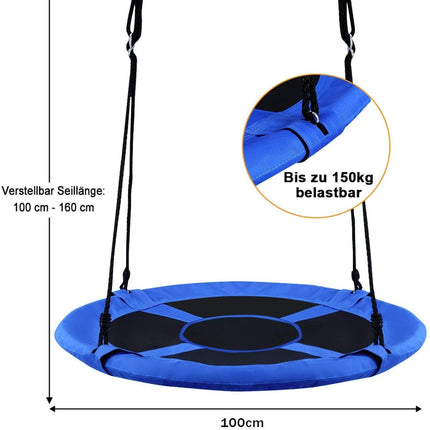 Dětská kulatá hnízdová houpačka, 100 cm, nastavitelné lano, nosnost 150 kg