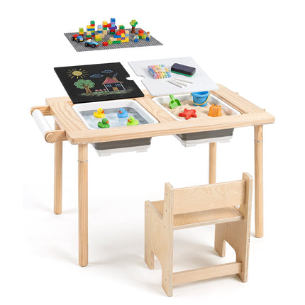 Kids Sensory Table Set with Adjustable Height & Storage Bins