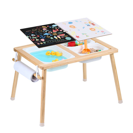 Kids Sensory Table – Wood, 3 Storage Bins, Paper Roll