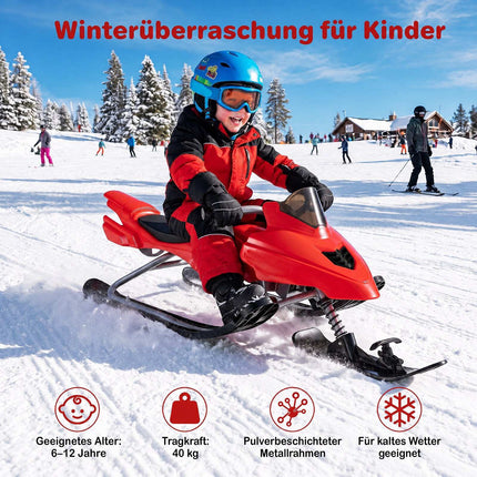 Kids Snow Racer Sled with Brakes & Steering, Red
