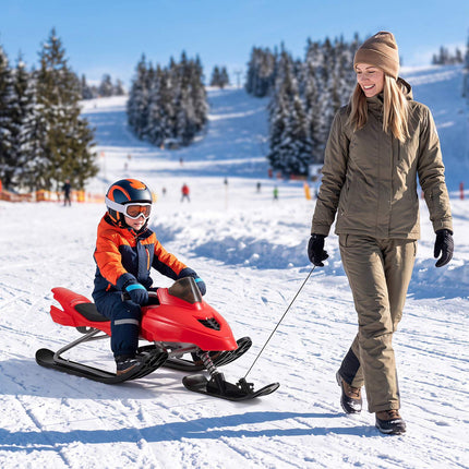 Kids Snow Racer Sled with Brakes & Steering, Red