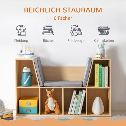 Kids Storage Shelf and Bench with Cushion, 103 x 30 x 62 cm