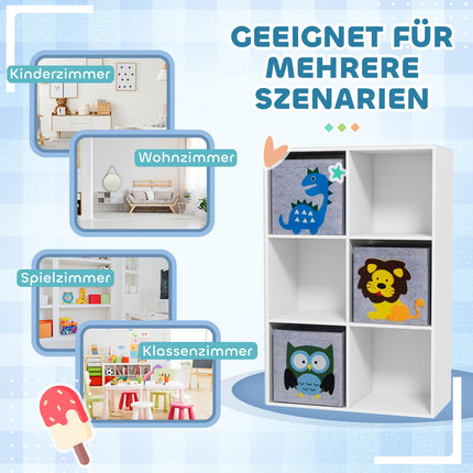 Dětský úložný regál s přihrádkami a zásuvkami, MDF, bílý