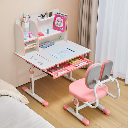 Kids Study Desk and Chair Set – Adjustable Tilt Top, Pink