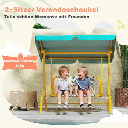 Kids Swing Seat with Adjustable Canopy, 2-Seater, Green