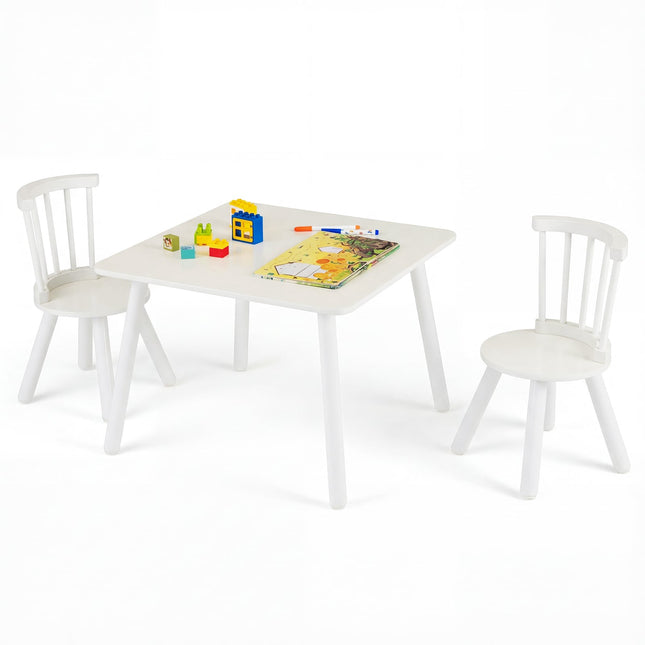 Dětský stůl se 2 židlemi, bílý, dřevo, ergonomický design