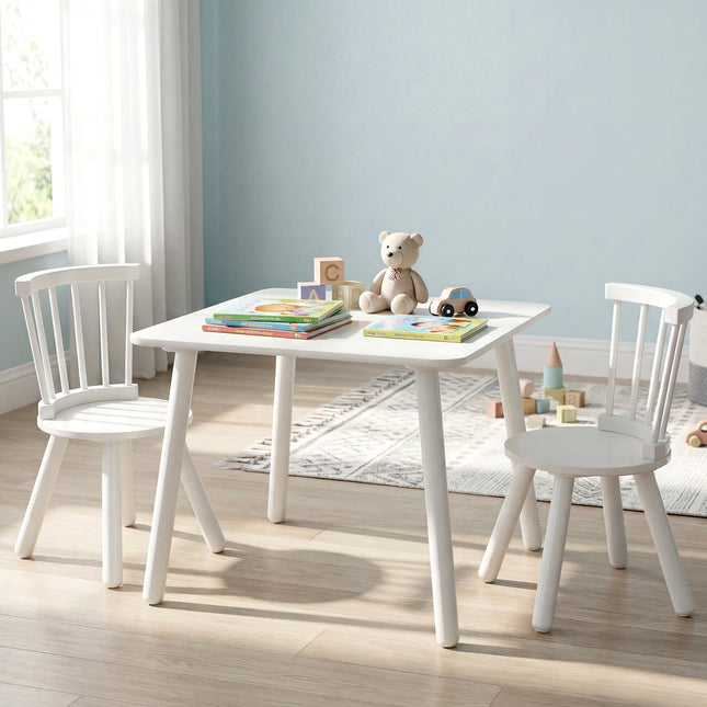 Dětský stůl se 2 židlemi, bílý, dřevo, ergonomický design