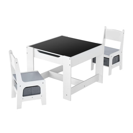 Kids Table and 2 Chairs Set with Storage, Reversible Top