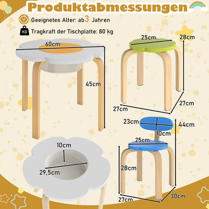 Dětský set stolku a židličky s úložným prostorem – tvar květiny