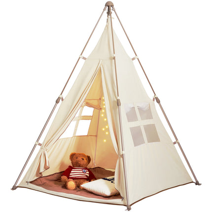 Kids Teepee Play Tent With Mat, Bag, Windows – Beige