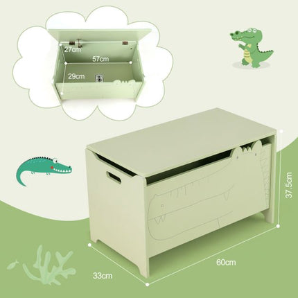 Kids Toy Box, Flip-Top Safety Hinge, Green MDF