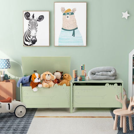 Kids Toy Box, Flip-Top Safety Hinge, Green MDF