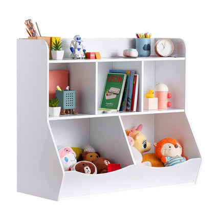 Kids Toy Storage Organizer With Bookshelf, 5-Cubby, White
