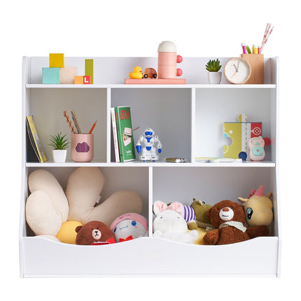 Kids Toy Storage Organizer With Bookshelf, 5-Cubby, White