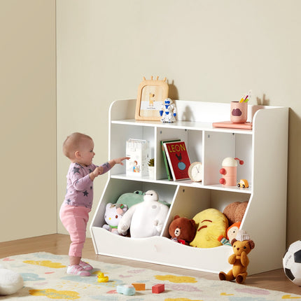 Kids Toy Storage Organizer With Bookshelf, 5-Cubby, White