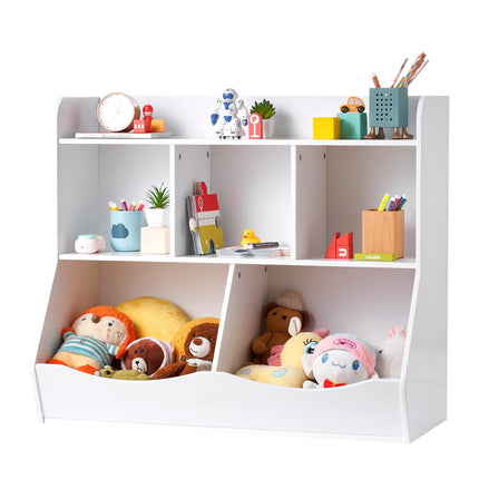 Kids Toy Storage Organizer With Bookshelf, 5-Cubby, White