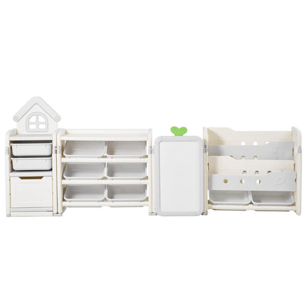 Kids Toy Storage Organizer with Bookshelf, 10 Bins, Drawing Board