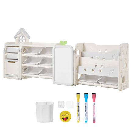 Kids Toy Storage Organizer with Bookshelf, 10 Bins, Drawing Board