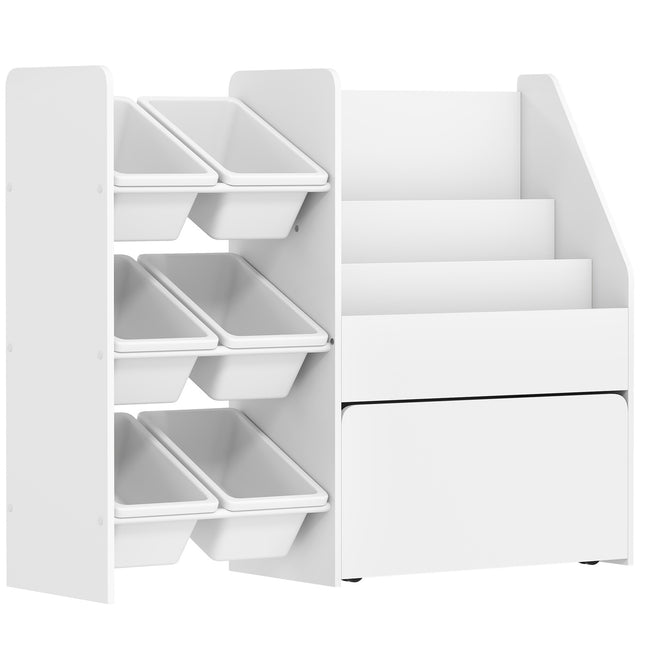 Speelgoedplank voor kinderen met 6 bakken, rolbox, wit