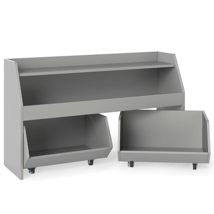 Kids Toy Storage Unit with 2 Movable Drawers and Shelf, Anti-Tip Kit, Grey