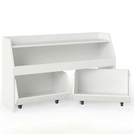 Kids Toy Storage Unit with 2 Movable Drawers and Shelf, Anti-Tip Kit, White