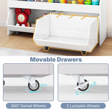 Kids Toy Storage Unit with 2 Movable Drawers and Shelf, Anti-Tip Kit, White