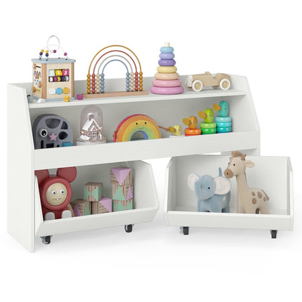 Kids Toy Storage Unit with 2 Movable Drawers and Shelf, Anti-Tip Kit, White