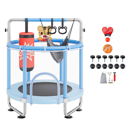 Kids Trampoline 55-Inch, Safety Net, Basketball Hoop