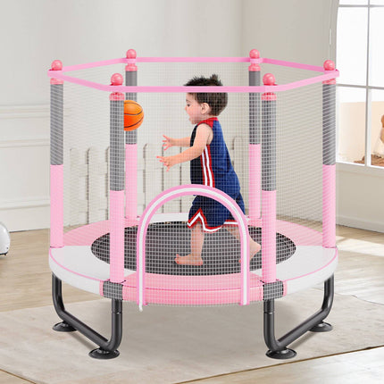 Kids Trampoline 60-Inch, Enclosure Net, Basketball Hoop