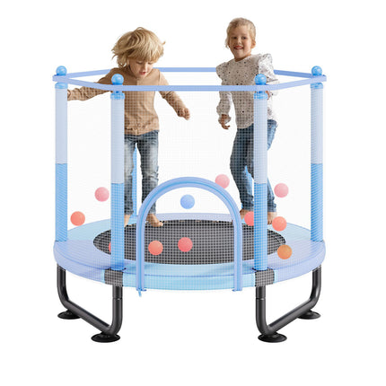 Kids Trampoline 60 in with Safety Enclosure Net, Basketball Hoop, Blue