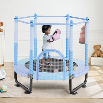 Kids Trampoline 60 in with Safety Enclosure Net, Basketball Hoop, Blue