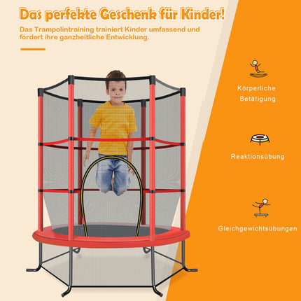 Dětská trampolína s ochrannou sítí, 165cm, nosnost 135kg, červená