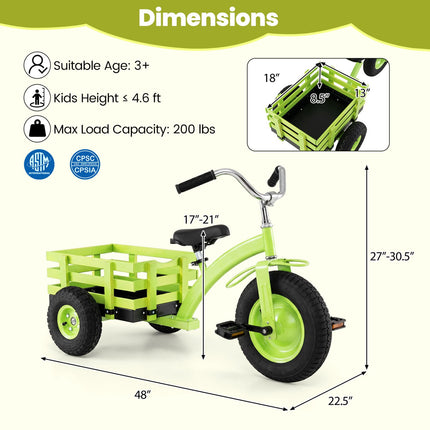 Kids Tricycle with 15" Rubber Tires, Adjustable Seat