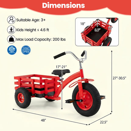 Kids Tricycle with 15" Rubber Tires, Adjustable Seat
