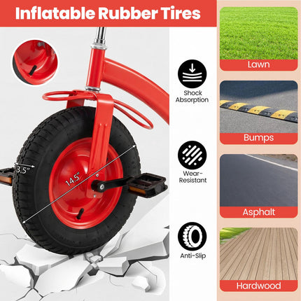 Kids Tricycle with 15" Rubber Tires, Adjustable Seat
