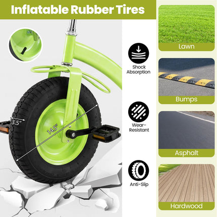 Kids Tricycle with 15" Rubber Tires, Adjustable Seat