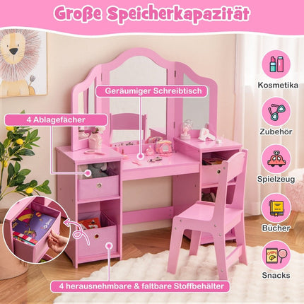 Dětský toaletní a psací stolek 2 v 1 s odnímatelným zrcadlem