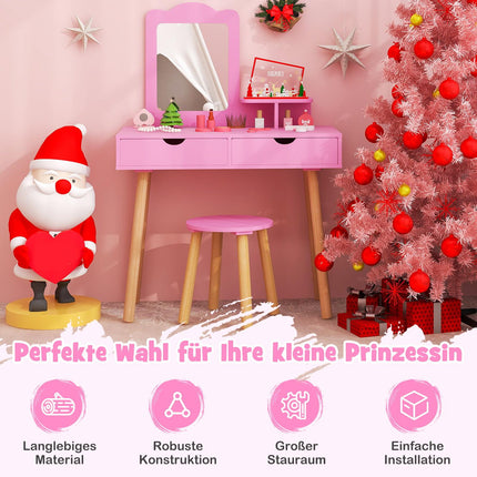 Dětský toaletní a psací stolek s odnímatelným zrcadlem, růžový
