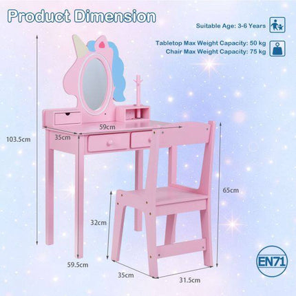 Kids Vanity Set with Lighted Mirror and Stool - Pink