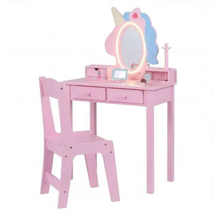 Kids Vanity Set with Lighted Mirror and Stool - Pink