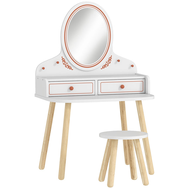 Dětský toaletní stolek s taburetem, zrcadlem a úložným prostorem