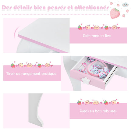 Dětský toaletní stolek – zrcadlo, taburet, zásuvka, bílý