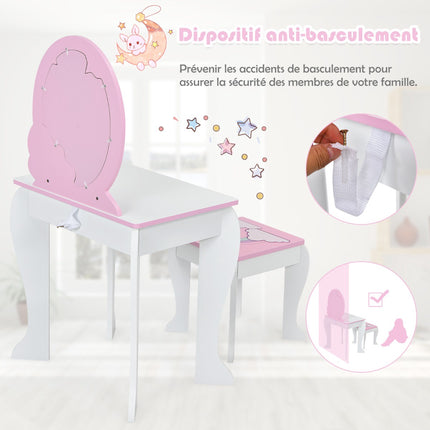 Dětský toaletní stolek – zrcadlo, taburet, zásuvka, bílý