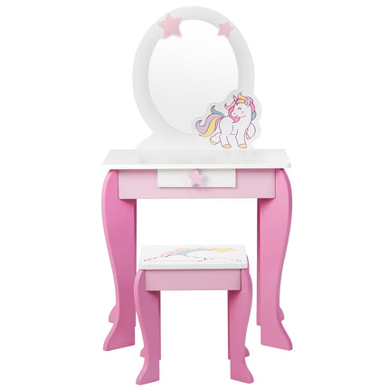 Kids Vanity Table Set With Mirror, Stool and Drawer