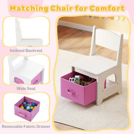 Kids Vanity Table and Chair Set, 3-Color Lighted Mirror