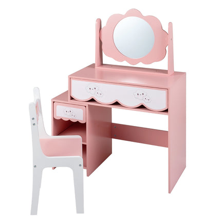 Kids Vanity Table and Chair Set with 360° Rotating Mirror, Pink, Ages 3-7