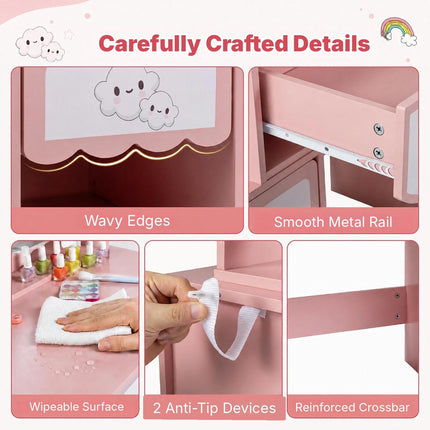 Kids Vanity Table and Chair Set with 360° Rotating Mirror, Pink, Ages 3-7