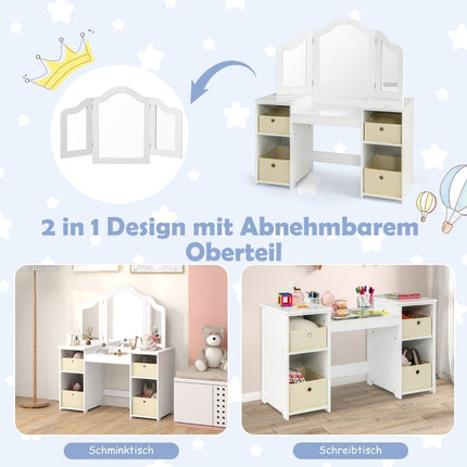 Kids Vanity Table with Detachable Mirror & Storage